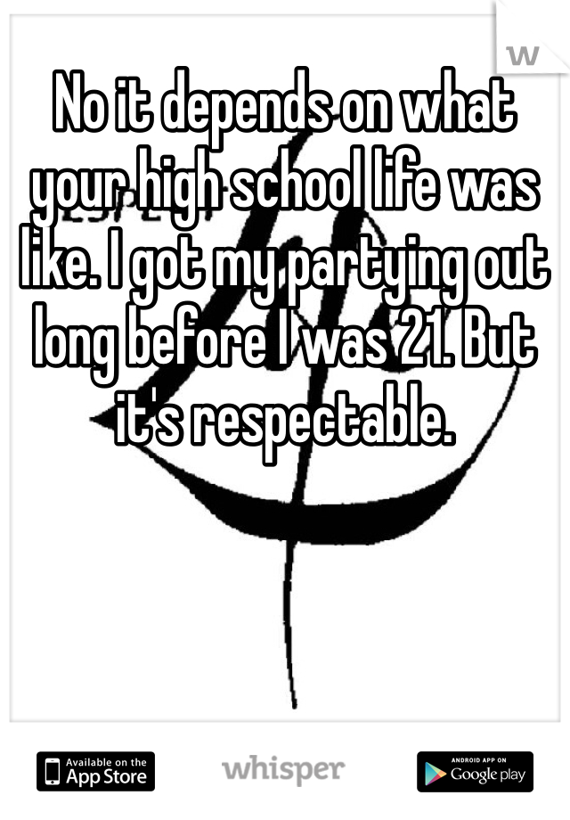 No it depends on what your high school life was like. I got my partying out long before I was 21. But it's respectable. 