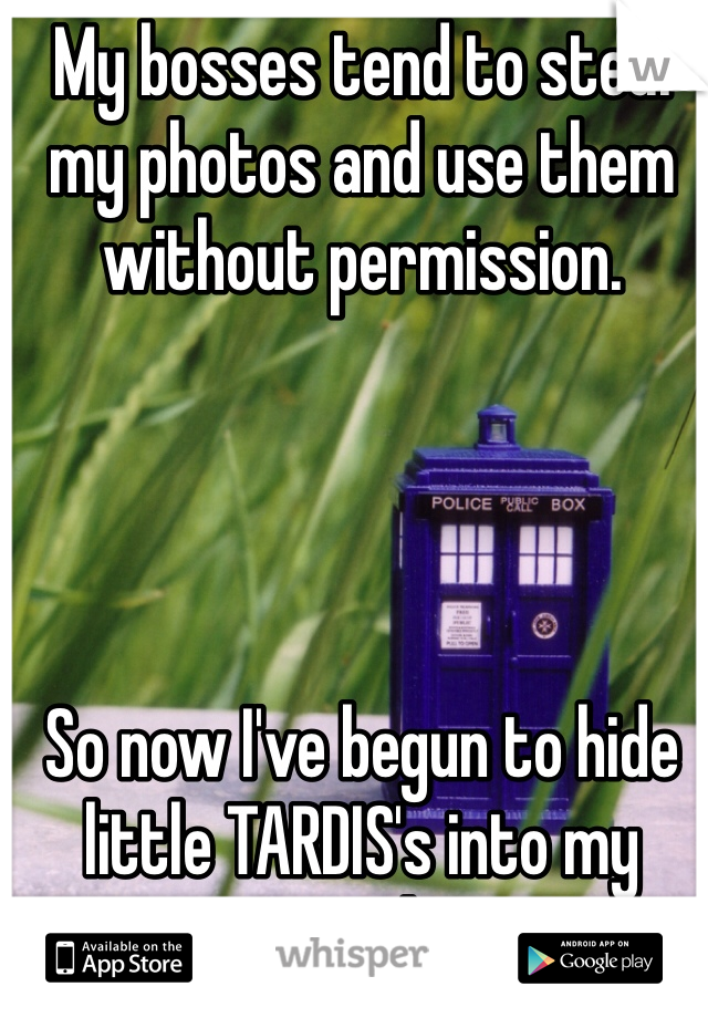 My bosses tend to steal my photos and use them without permission. 




So now I've begun to hide little TARDIS's into my work