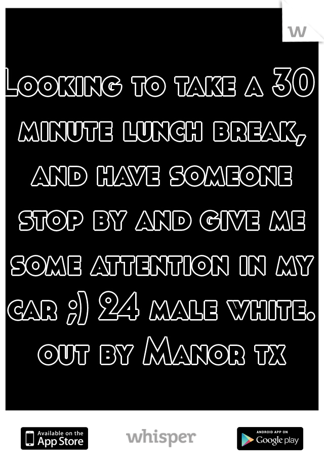 Looking to take a 30 minute lunch break, and have someone stop by and give me some attention in my car ;) 24 male white. out by Manor tx
