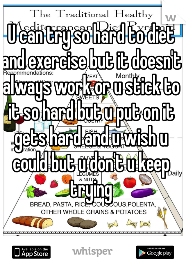 U can try so hard to diet and exercise but it doesn't always work or u stick to it so hard but u put on it gets hard and u wish u could but u don't u keep trying 
