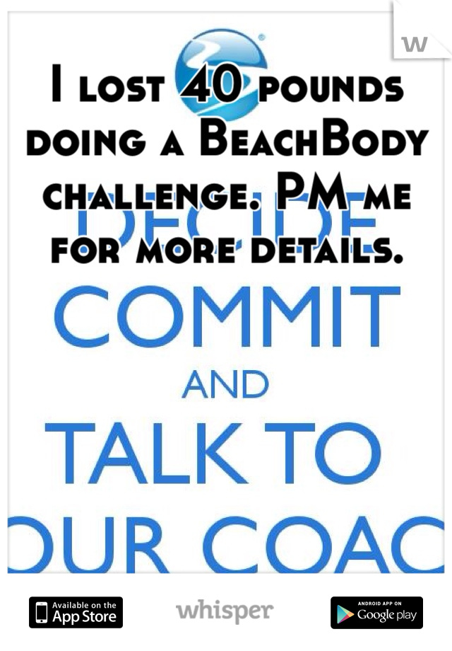 I lost 40 pounds doing a BeachBody challenge. PM me for more details.