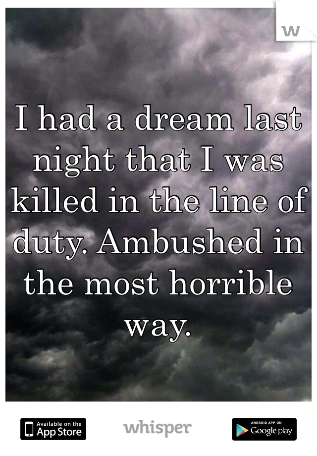 I had a dream last night that I was killed in the line of duty. Ambushed in the most horrible way. 