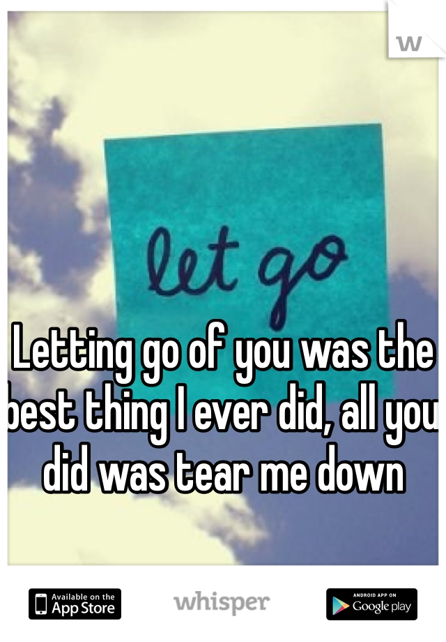 Letting go of you was the best thing I ever did, all you did was tear me down