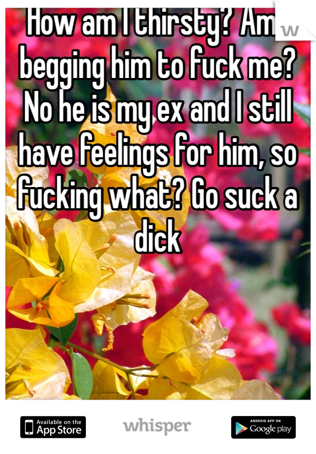 How am I thirsty? Am I begging him to fuck me? 
No he is my ex and I still have feelings for him, so fucking what? Go suck a dick