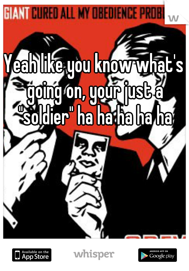 Yeah like you know what's going on, your just a "soldier" ha ha ha ha ha
