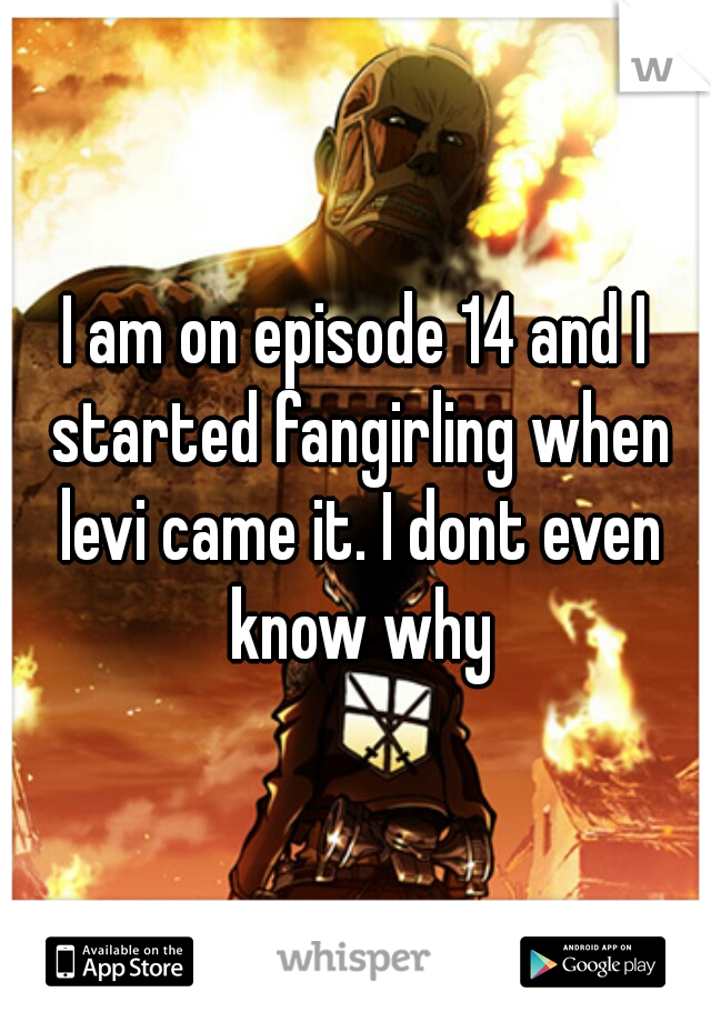 I am on episode 14 and I started fangirling when levi came it. I dont even know why