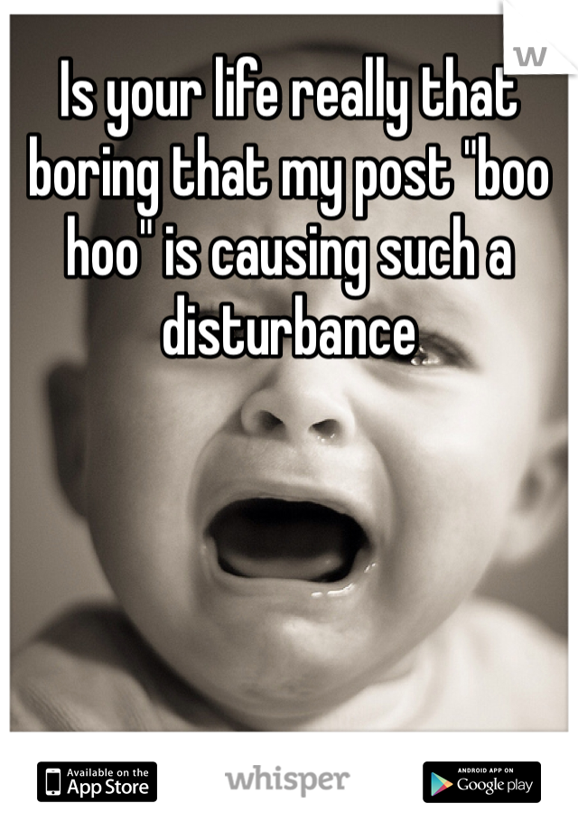 Is your life really that boring that my post "boo hoo" is causing such a disturbance 