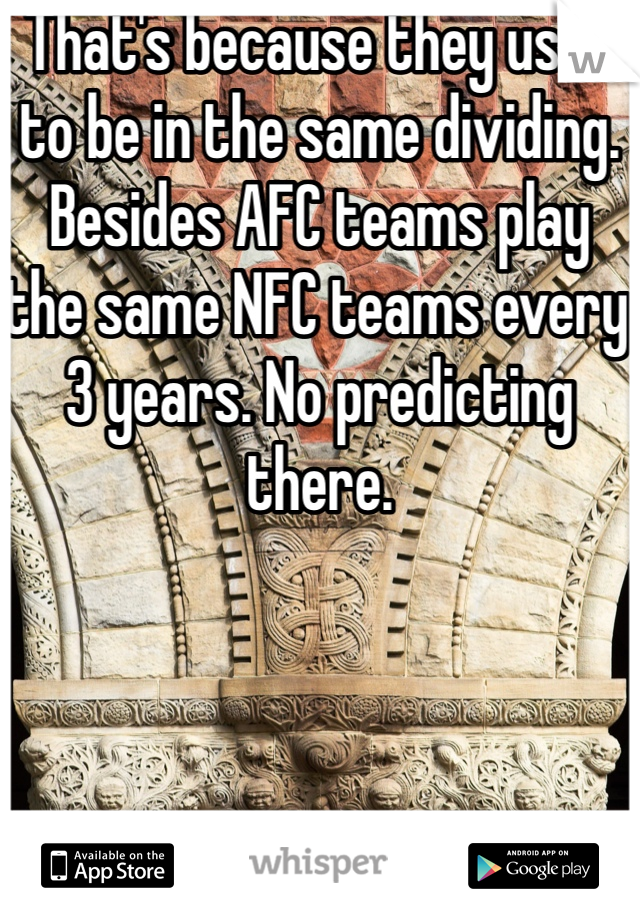 That's because they used to be in the same dividing. Besides AFC teams play the same NFC teams every 3 years. No predicting there. 