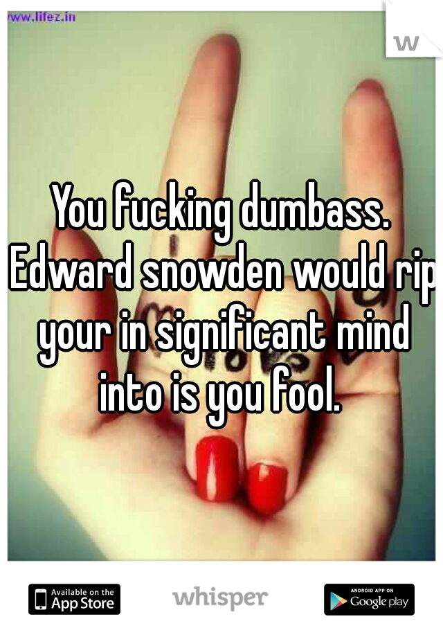 You fucking dumbass. Edward snowden would rip your in significant mind into is you fool. 