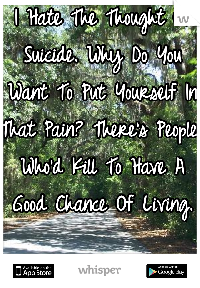 I Hate The Thought Of Suicide. Why Do You Want To Put Yourself In That Pain? There's People Who'd Kill To Have A Good Chance Of Living. 