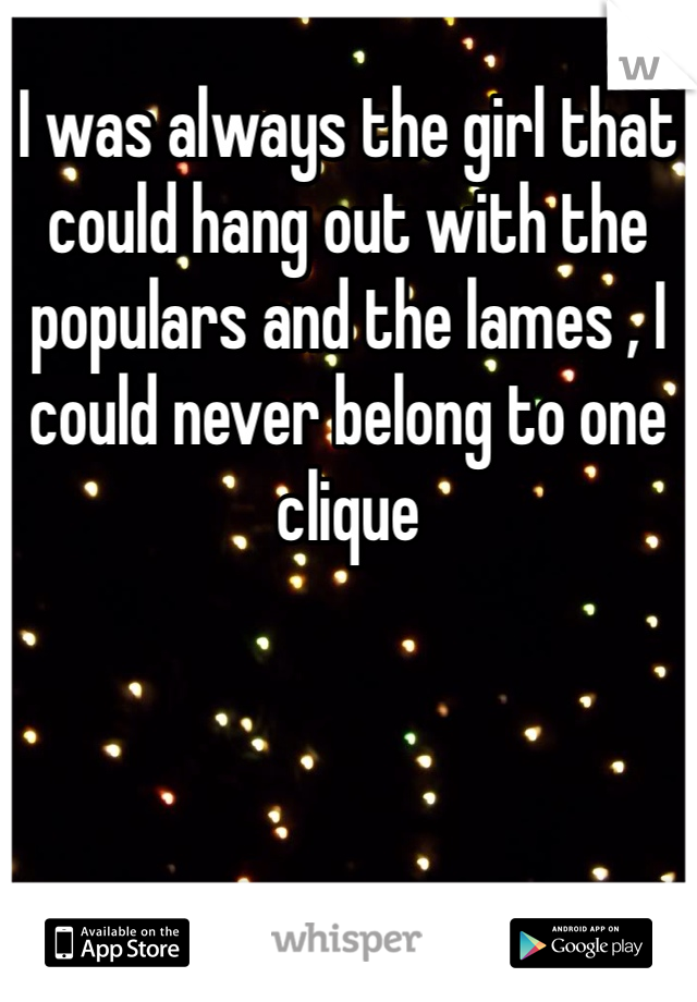 I was always the girl that could hang out with the populars and the lames , I could never belong to one clique