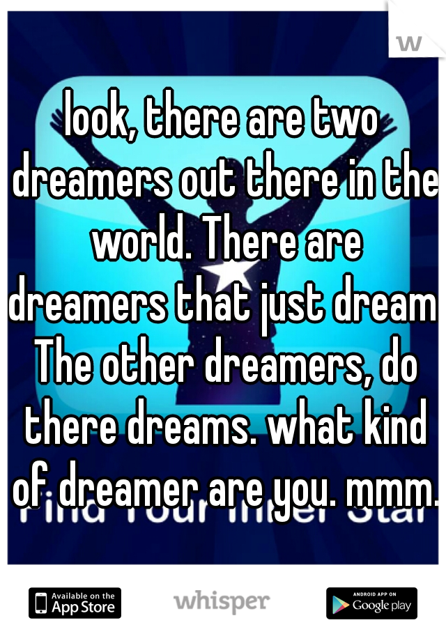 look, there are two dreamers out there in the world. There are dreamers that just dream. The other dreamers, do there dreams. what kind of dreamer are you. mmm.