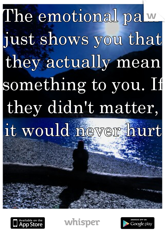 The emotional pain just shows you that they actually mean something to you. If they didn't matter, it would never hurt.