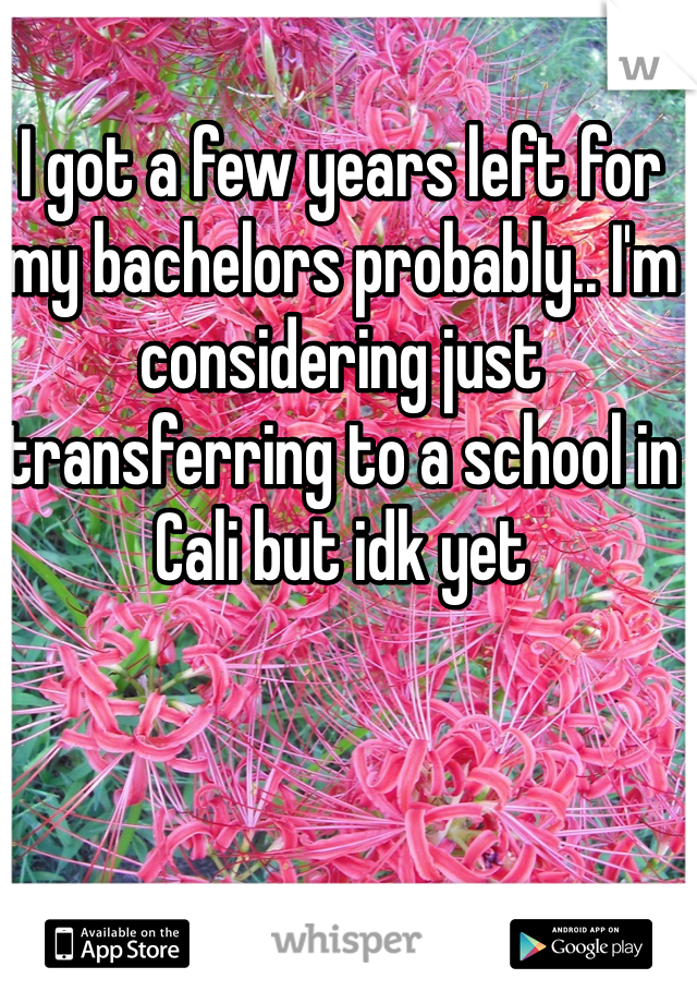 I got a few years left for my bachelors probably.. I'm considering just transferring to a school in Cali but idk yet 