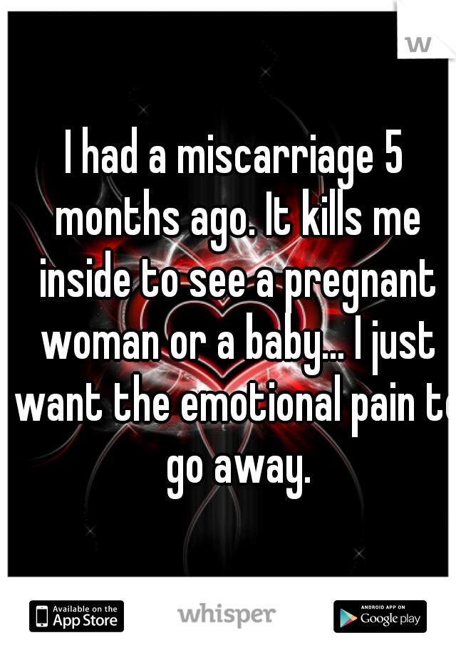 I had a miscarriage 5 months ago. It kills me inside to see a pregnant woman or a baby... I just want the emotional pain to go away.