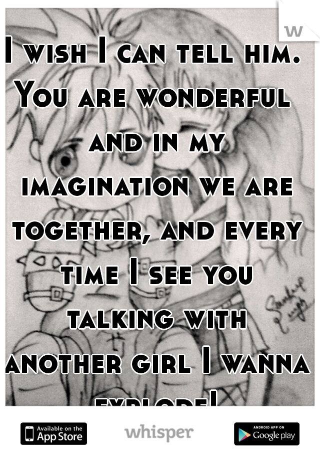 I wish I can tell him.
You are wonderful and in my imagination we are together, and every time I see you talking with another girl I wanna explode!