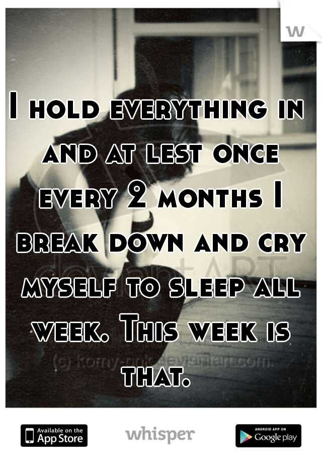 I hold everything in and at lest once every 2 months I break down and cry myself to sleep all week. This week is that. 