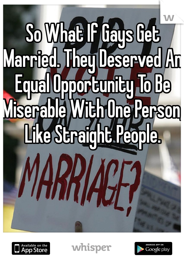 So What If Gays Get Married. They Deserved An Equal Opportunity To Be Miserable With One Person, Like Straight People.  