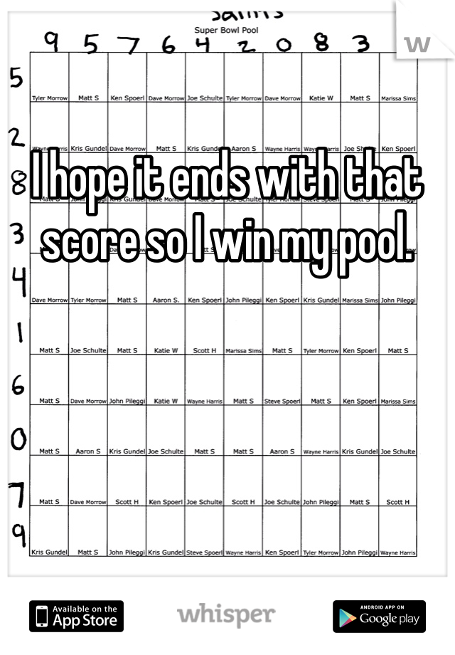 I hope it ends with that score so I win my pool. 