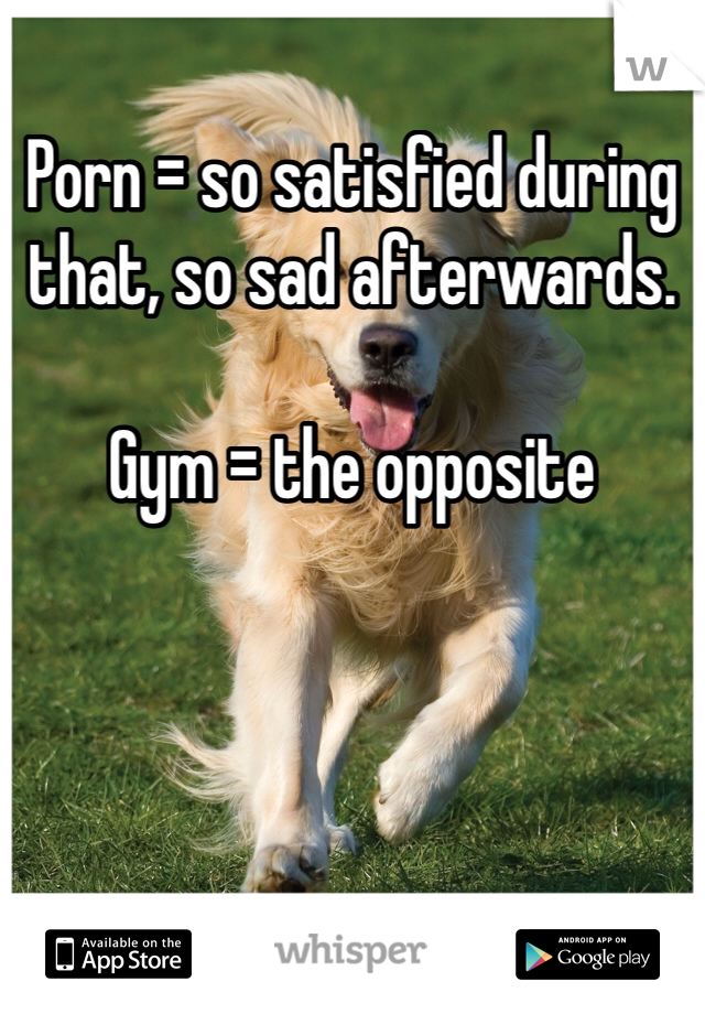 Porn = so satisfied during that, so sad afterwards.

Gym = the opposite