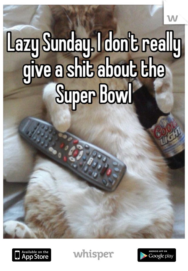 Lazy Sunday. I don't really give a shit about the Super Bowl