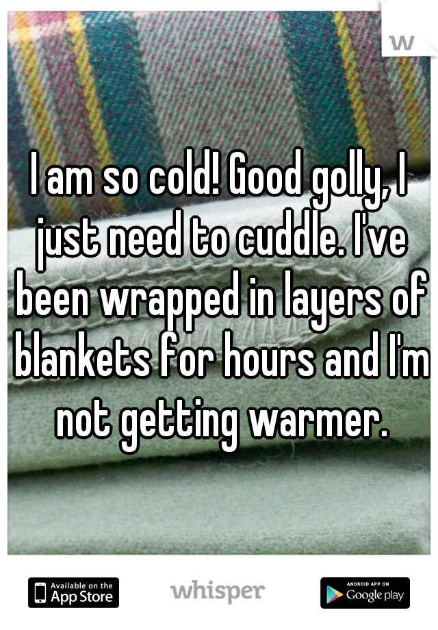 I am so cold! Good golly, I just need to cuddle. I've been wrapped in layers of blankets for hours and I'm not getting warmer.