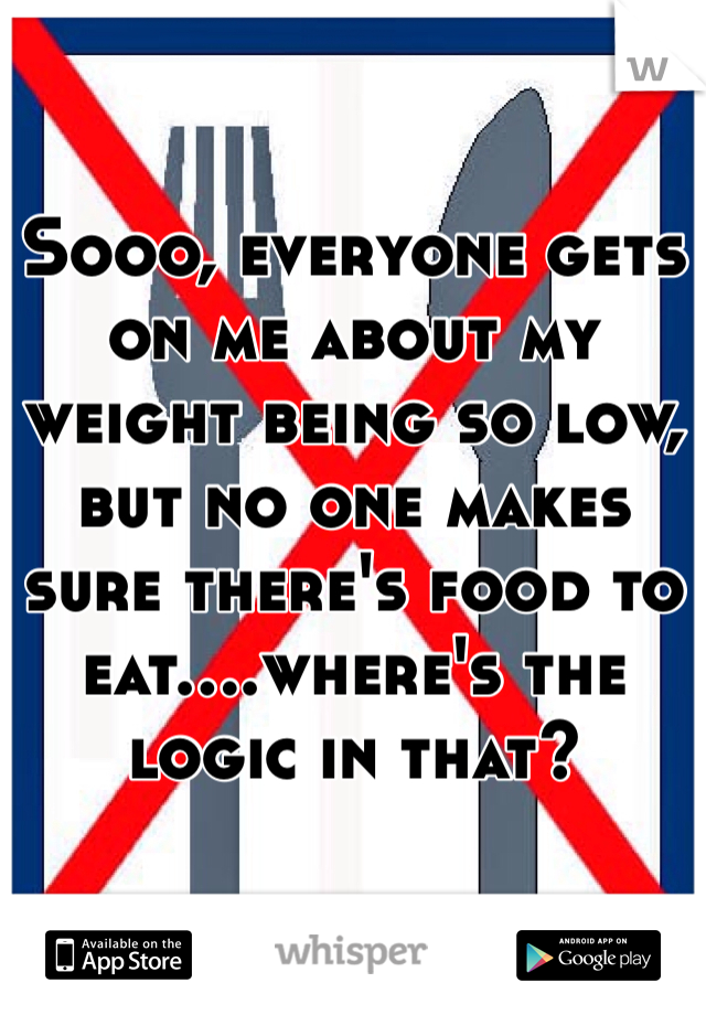 
Sooo, everyone gets on me about my weight being so low, but no one makes sure there's food to eat....where's the logic in that?