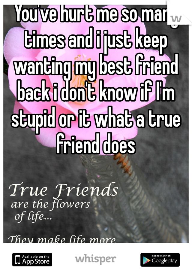 You've hurt me so many times and i just keep wanting my best friend back i don't know if I'm stupid or it what a true friend does 