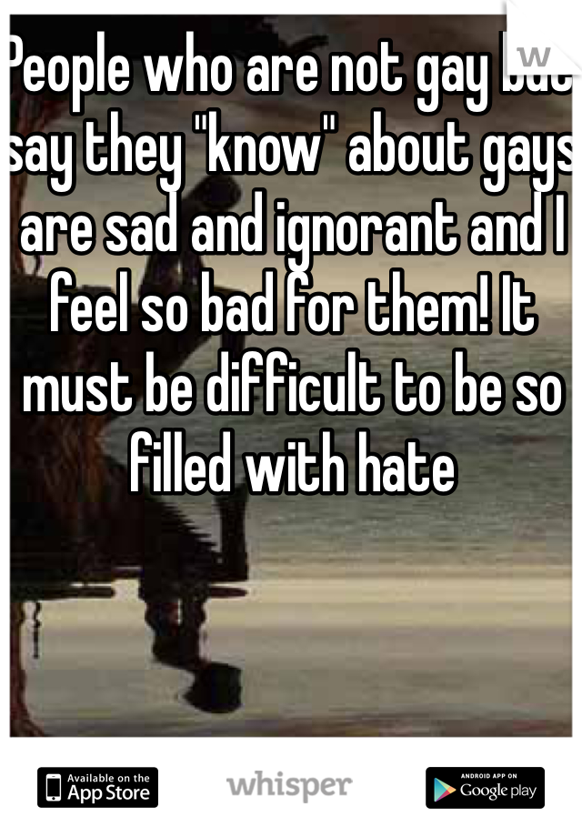 People who are not gay but say they "know" about gays are sad and ignorant and I feel so bad for them! It must be difficult to be so filled with hate