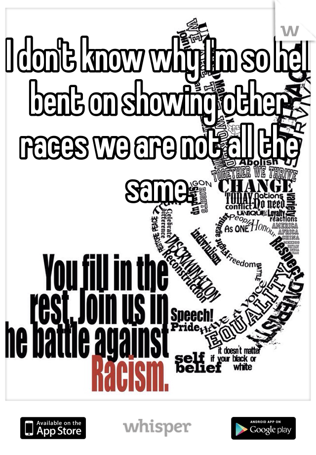 I don't know why I'm so hell bent on showing other races we are not all the same. 