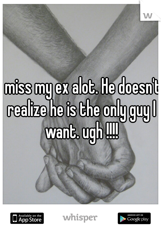 I miss my ex alot. He doesn't realize he is the only guy I want. ugh !!!!