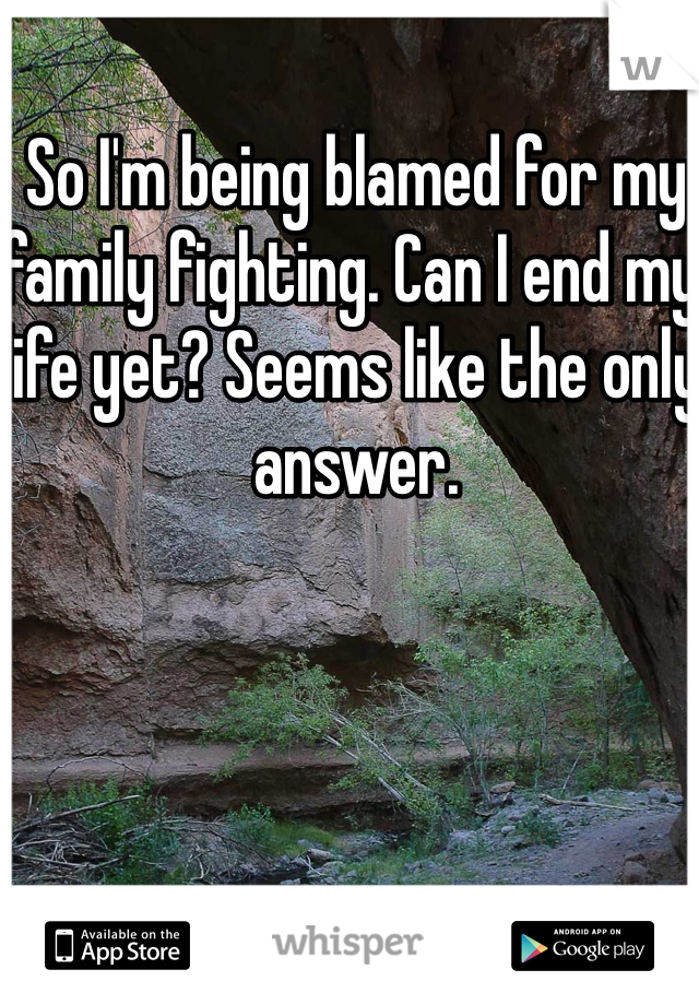 So I'm being blamed for my family fighting. Can I end my life yet? Seems like the only answer.