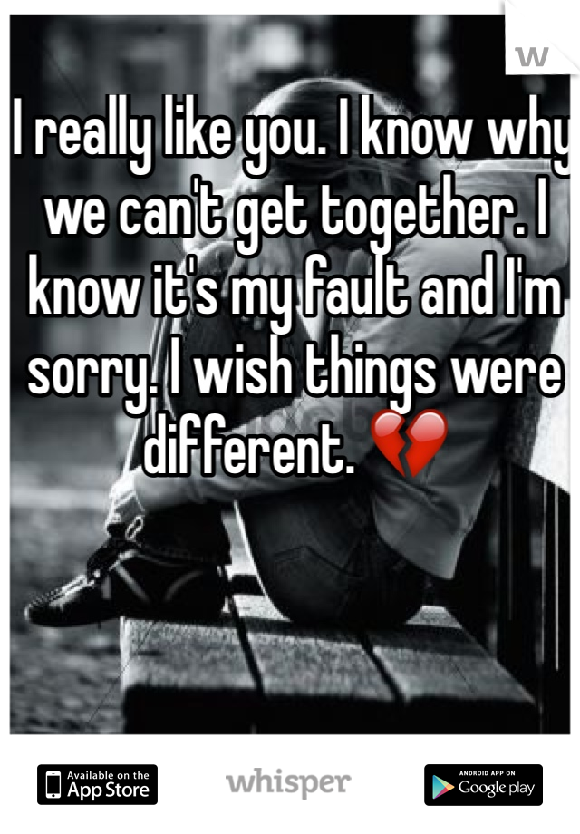 I really like you. I know why we can't get together. I know it's my fault and I'm sorry. I wish things were different. 💔