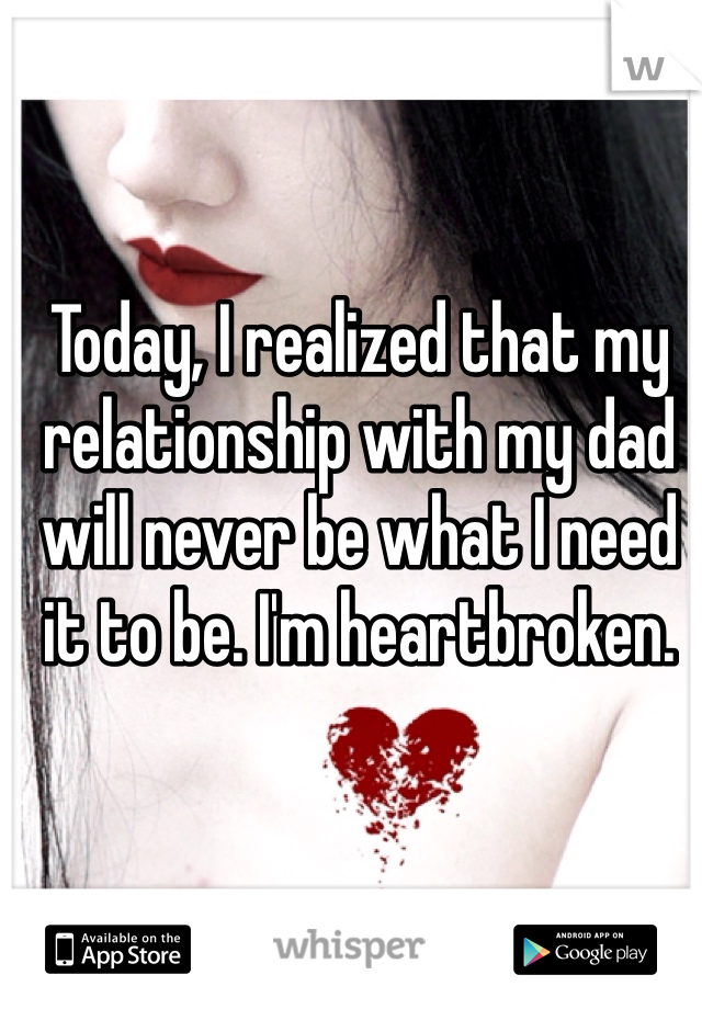 Today, I realized that my relationship with my dad will never be what I need it to be. I'm heartbroken. 