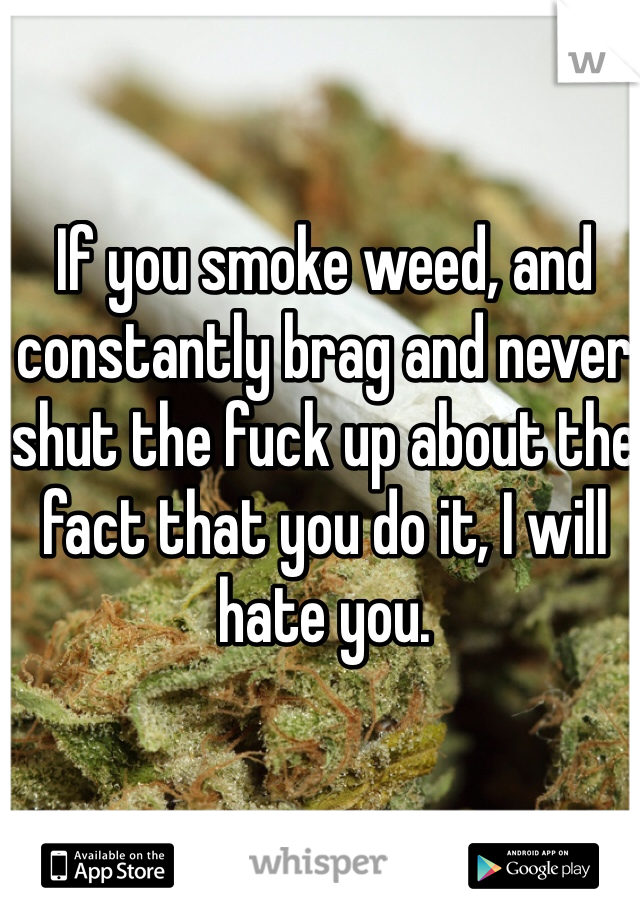 If you smoke weed, and constantly brag and never shut the fuck up about the fact that you do it, I will hate you. 