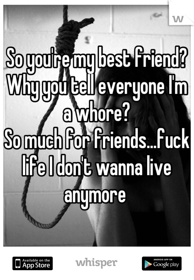 So you're my best friend?
Why you tell everyone I'm a whore?
So much for friends...fuck life I don't wanna live anymore 