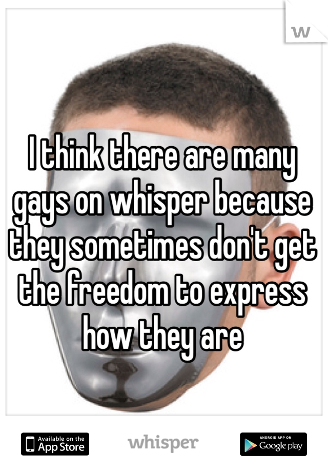 I think there are many gays on whisper because they sometimes don't get the freedom to express how they are