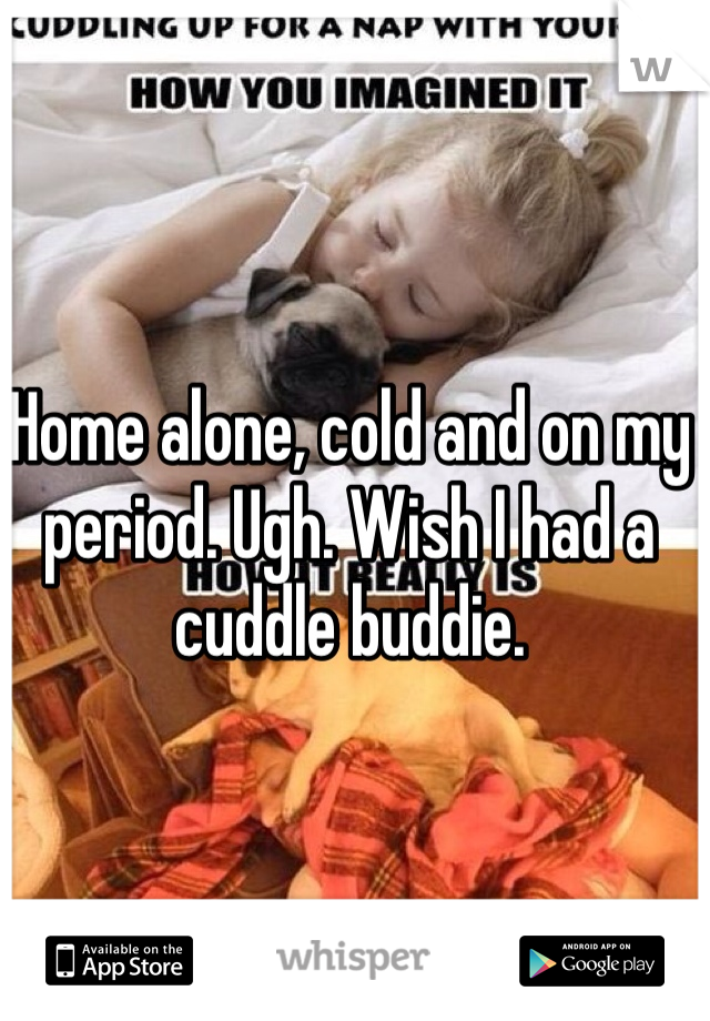 Home alone, cold and on my period. Ugh. Wish I had a cuddle buddie. 