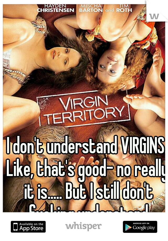 I don't understand VIRGINS. Like, that's good- no really, it is..... But I still don't fucking understand