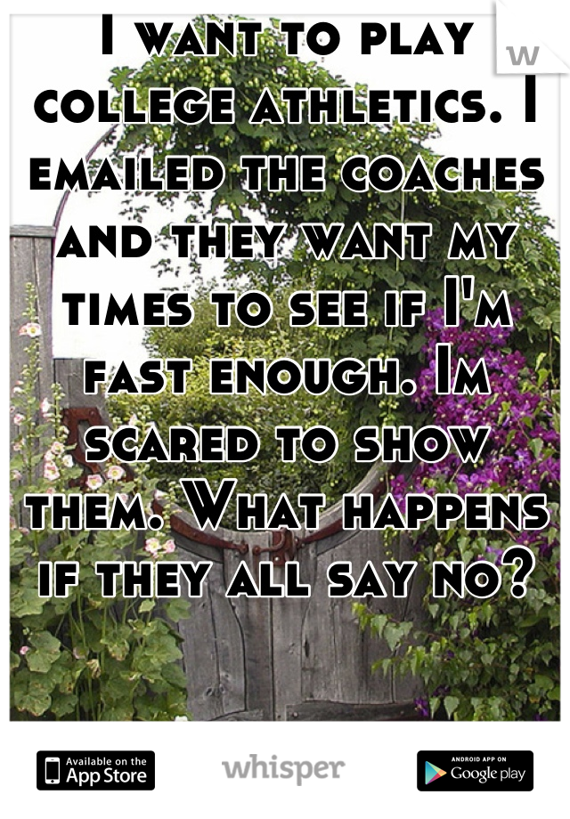 I want to play college athletics. I emailed the coaches and they want my times to see if I'm fast enough. Im scared to show them. What happens if they all say no?