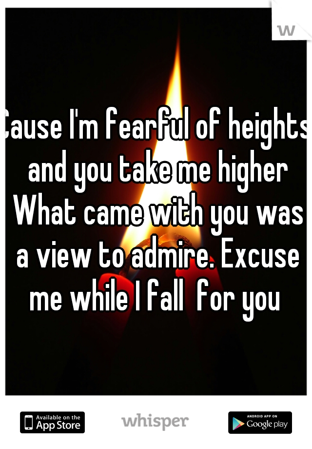 
Cause I'm fearful of heights and you take me higher What came with you was a view to admire. Excuse me while I fall  for you 