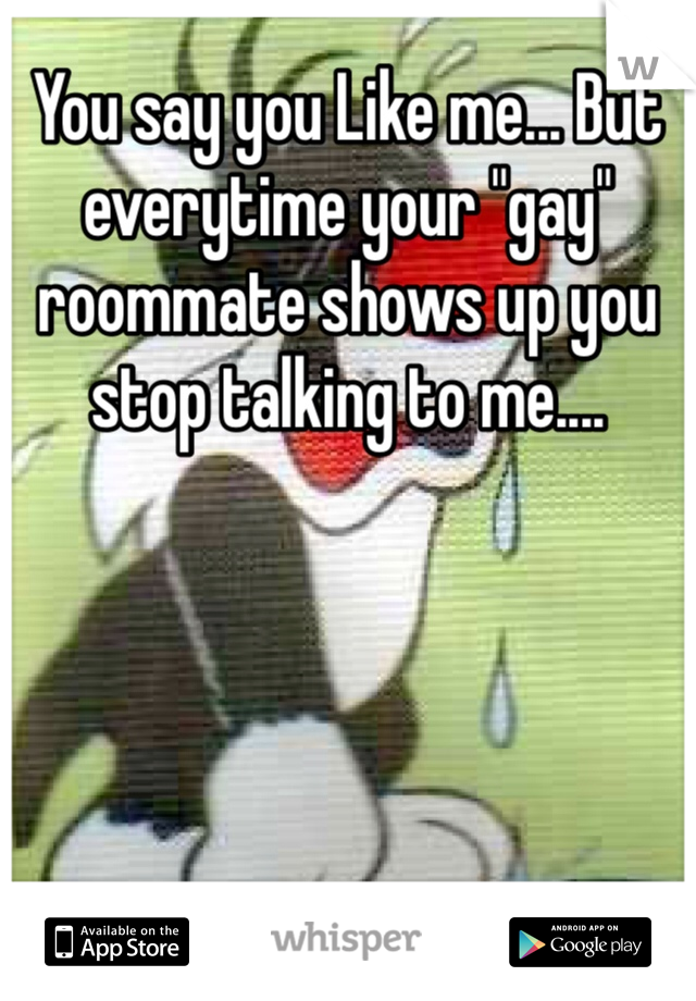 You say you Like me... But everytime your "gay" roommate shows up you stop talking to me....