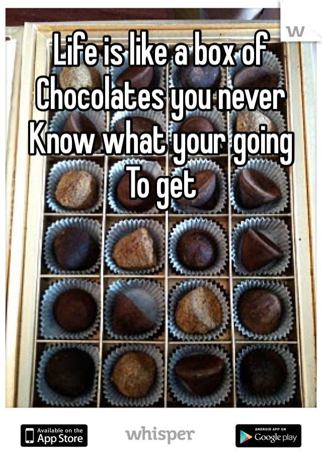 Life is like a box of
Chocolates you never 
Know what your going
To get 