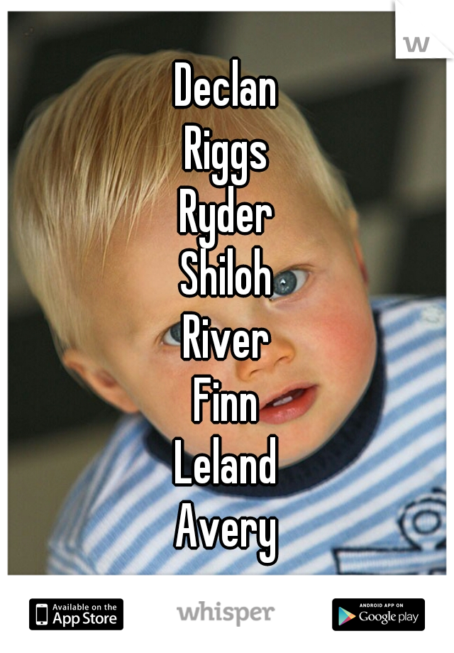 Declan
Riggs
Ryder
Shiloh
River
Finn
Leland
Avery