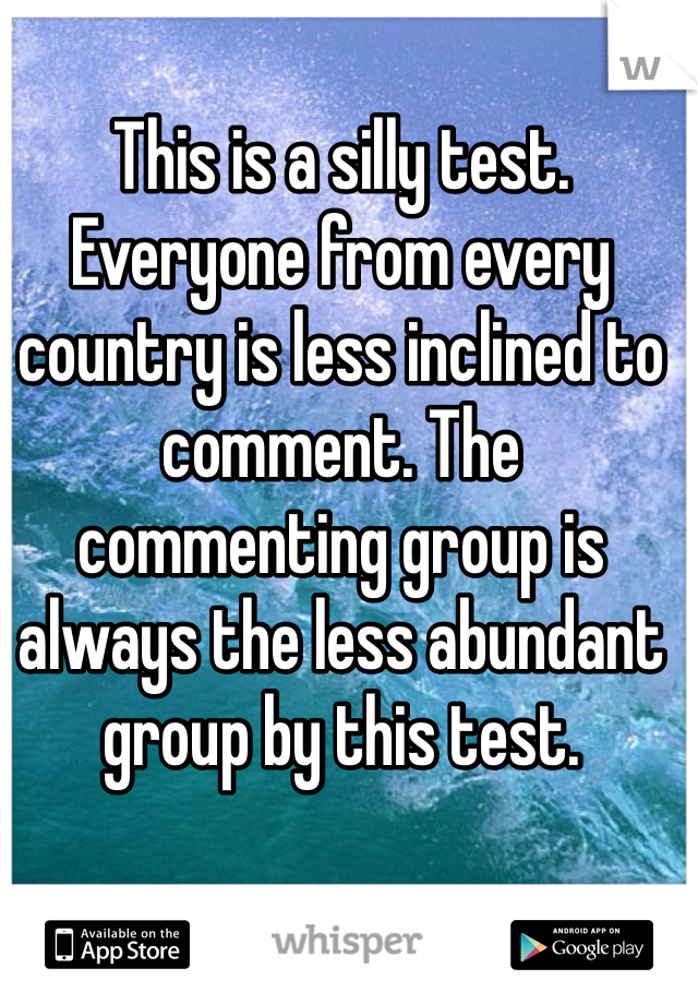 This is a silly test. Everyone from every country is less inclined to comment. The commenting group is always the less abundant group by this test.