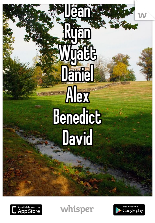 Dean
Ryan
Wyatt
Daniel 
Alex
Benedict
David
