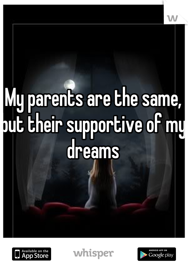 My parents are the same, but their supportive of my dreams