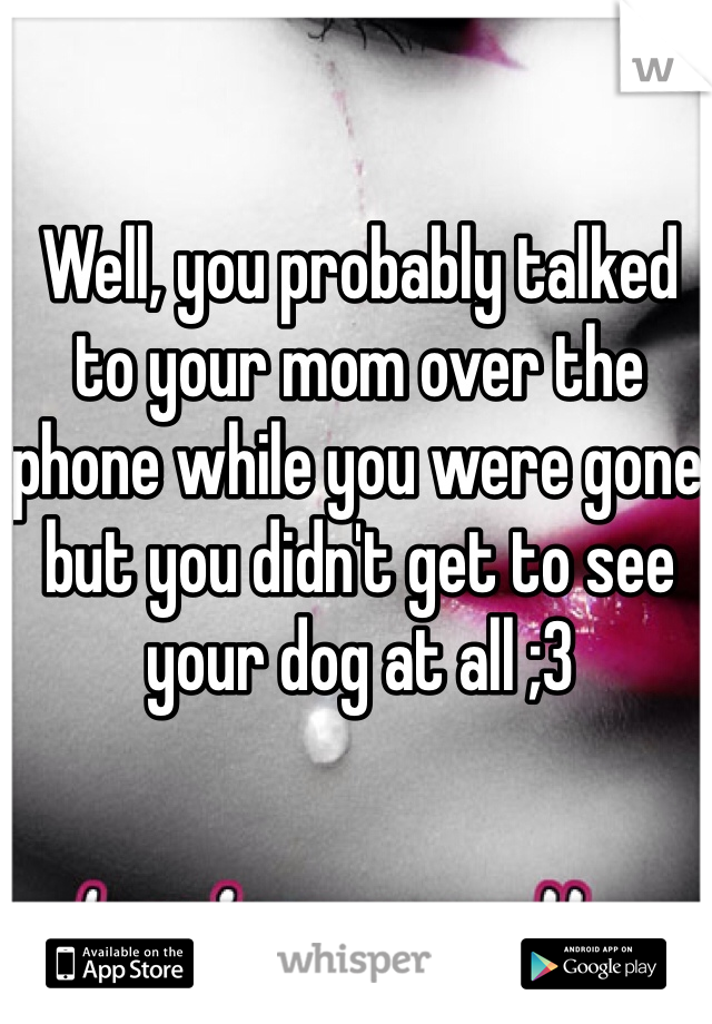 Well, you probably talked to your mom over the phone while you were gone but you didn't get to see your dog at all ;3