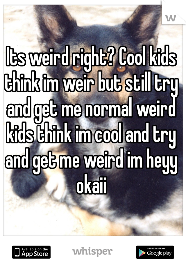 Its weird right? Cool kids think im weir but still try and get me normal weird kids think im cool and try and get me weird im heyy okaii