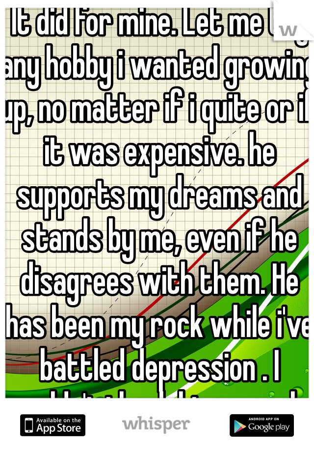 It did for mine. Let me try any hobby i wanted growing up, no matter if i quite or if it was expensive. he supports my dreams and stands by me, even if he disagrees with them. He has been my rock while i've battled depression . I couldn't thank him enough.